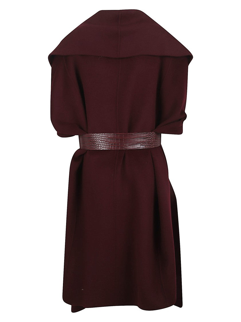 Elisabetta Franchi Burgundy Double-Layer Wool Cape