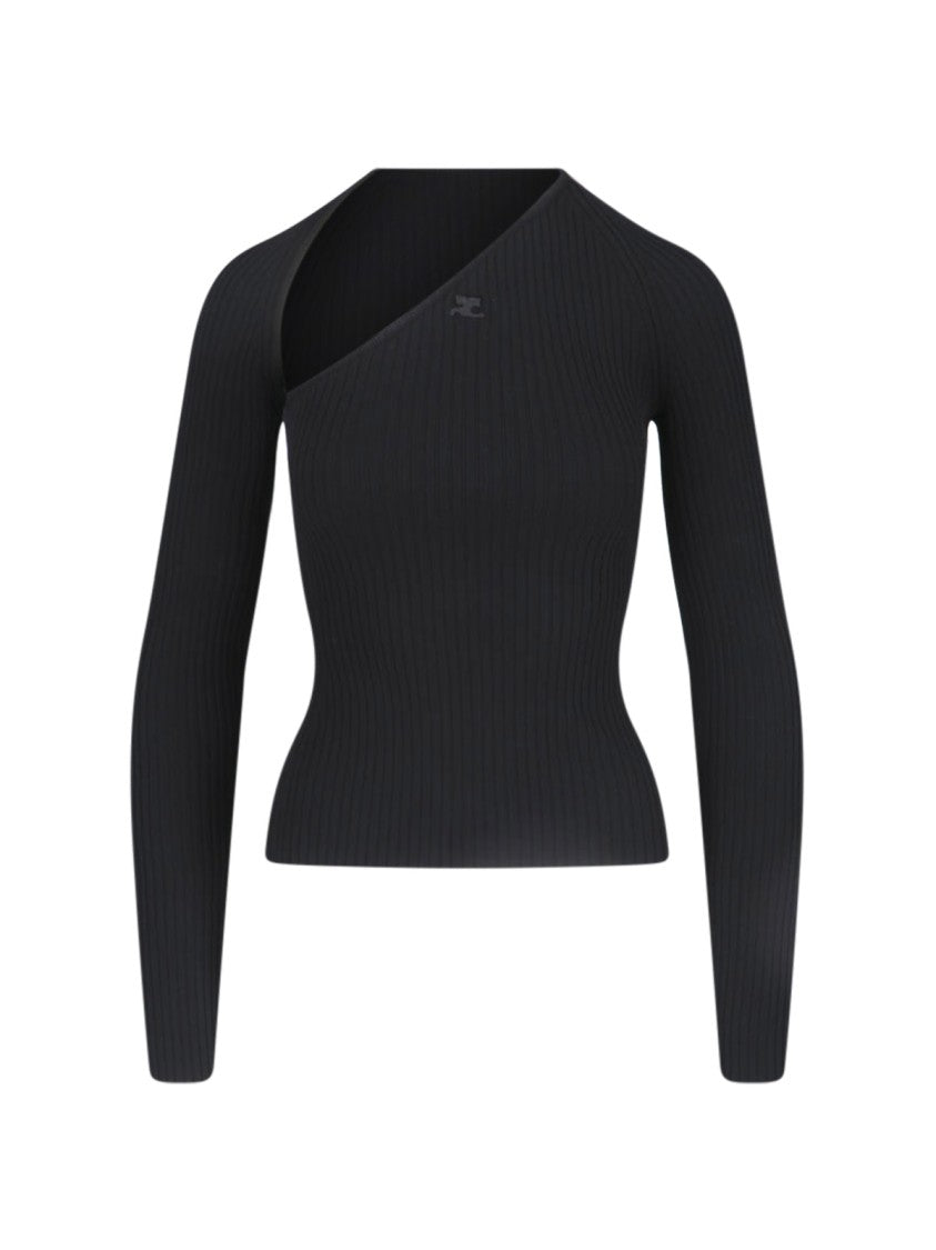 Courrèges Slash Logo Top In Black Fabric