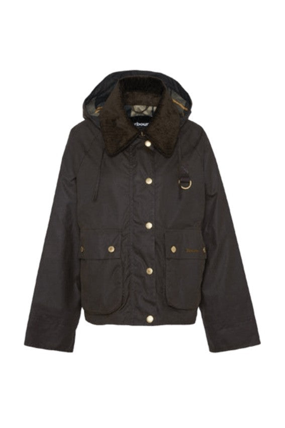 Barbour Boxy Cropped Waxed Jacket With Tartan Accents