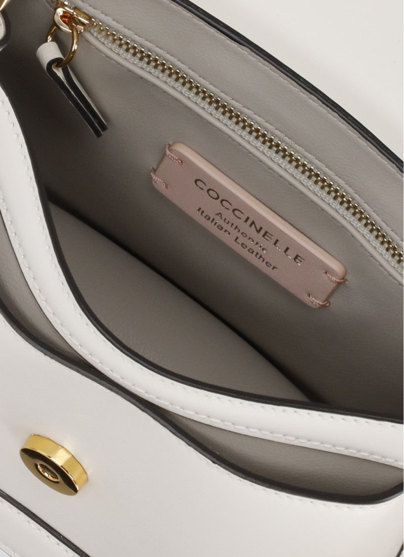 Coccinelle Structured Ivory Leather C-Me Small Handbag With Adjustable Strap
