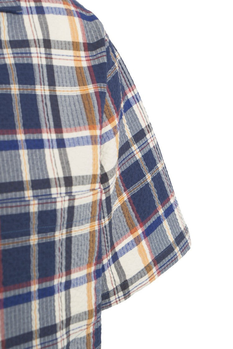 Portuguese Oversized Blue Checked Shirt With Contrasting Stripes