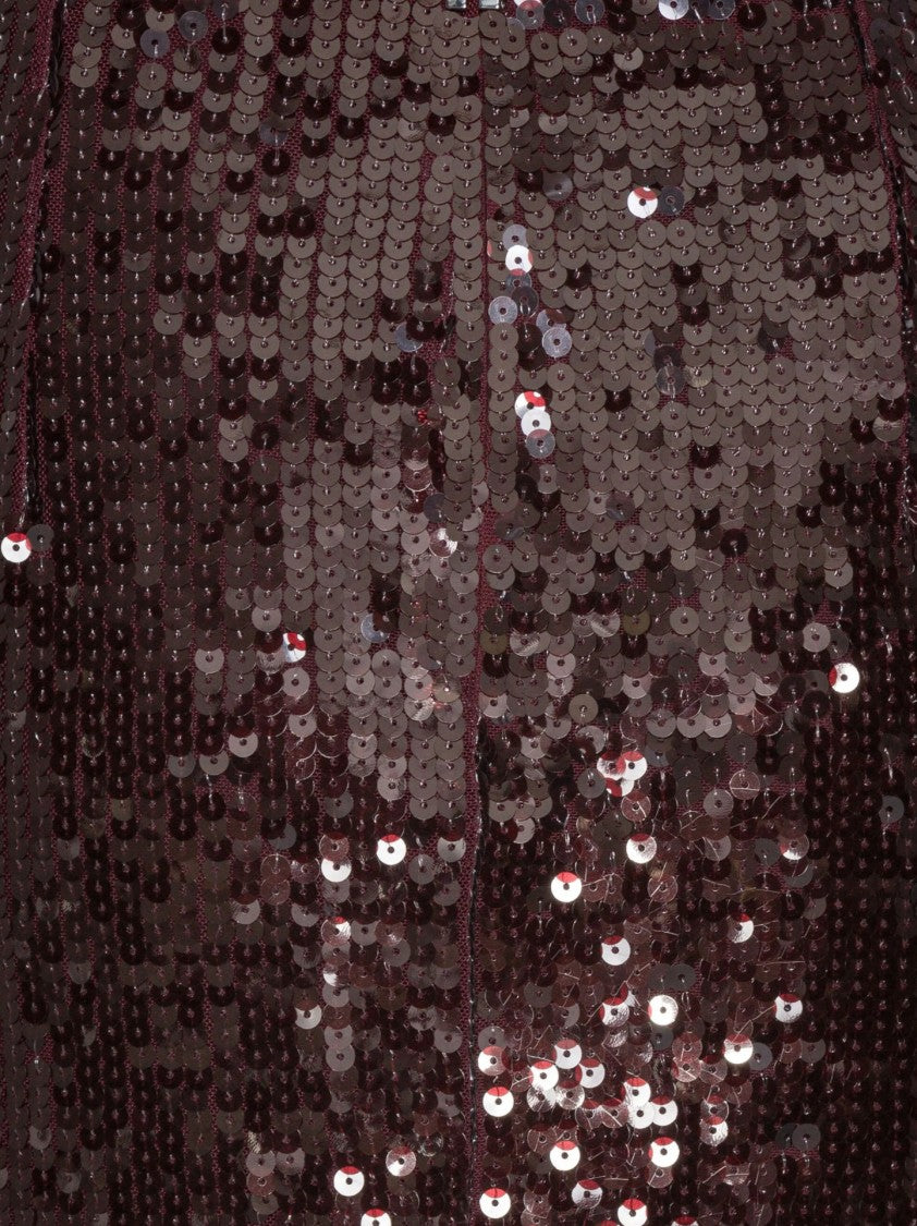 Rotate Burgundy Midi Skirt With Sequined Finish