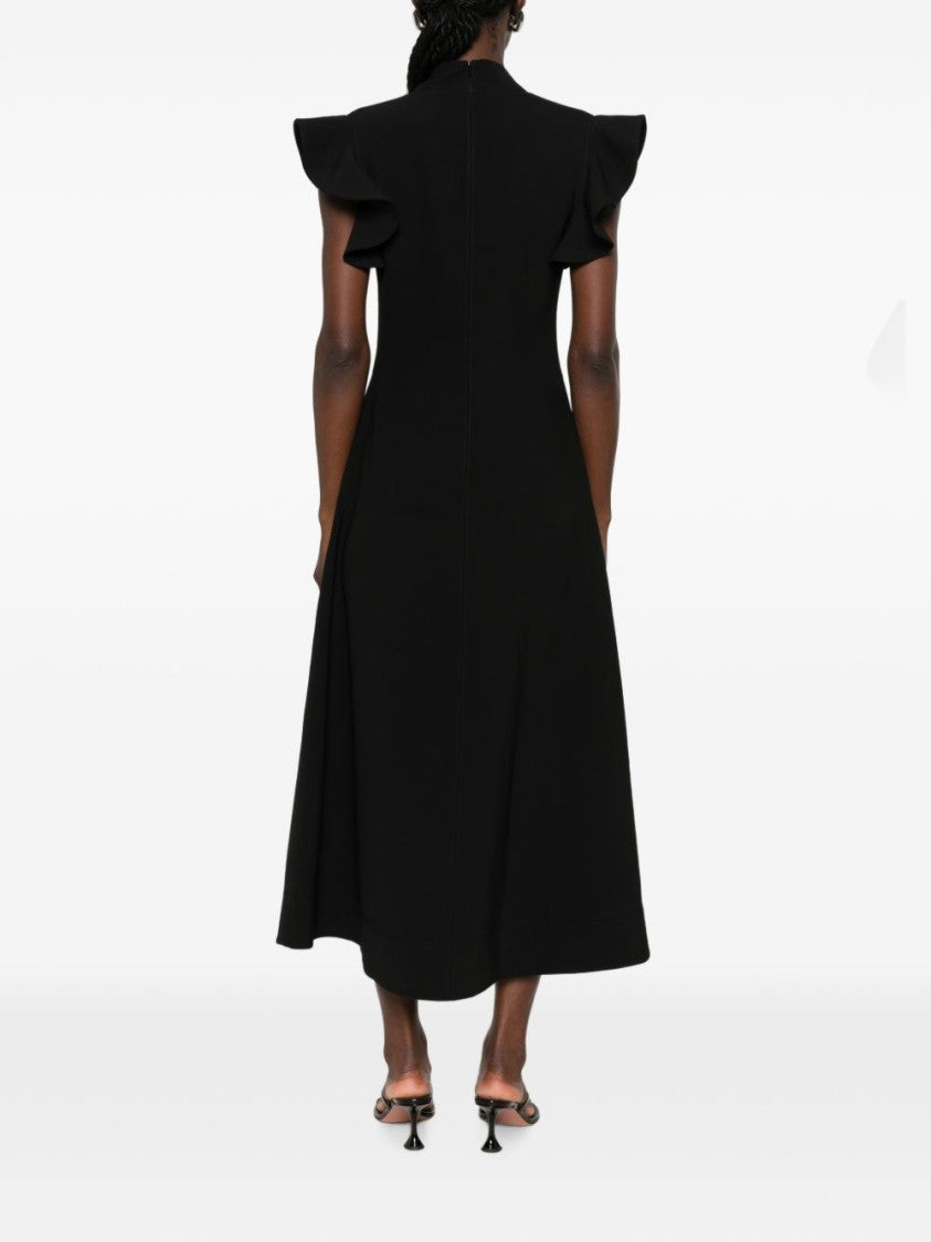 Moschino Black V-Neck Midi Dress With Ruffled Sleeves