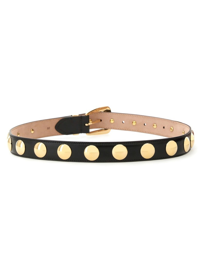 Khaite Calfskin Belt With Bold Round Studs And Gold Buckle