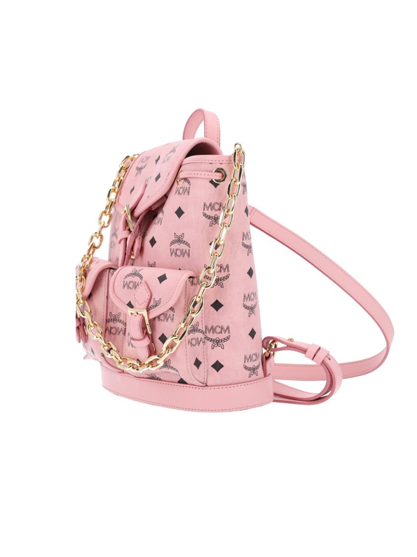 Mcm Pink Aren Visetos Flap Backpack