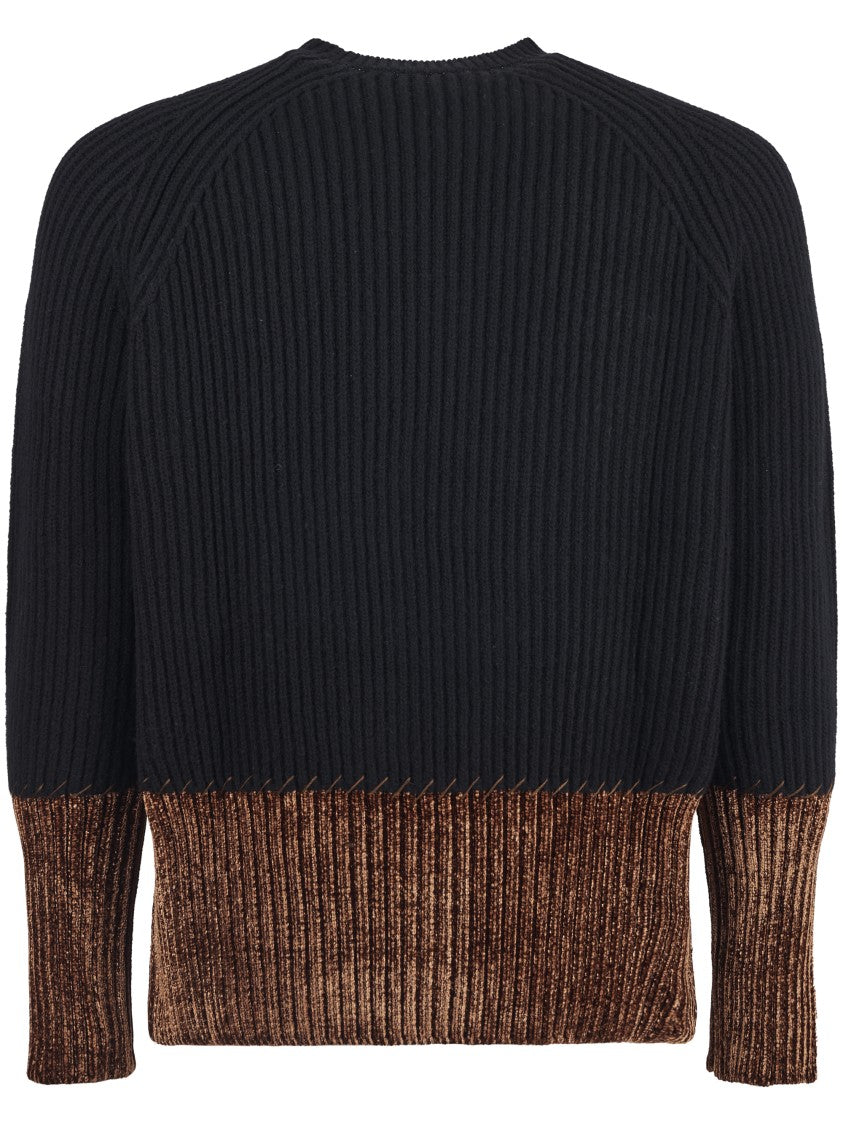 Marni Ribbed Knit Two-Tone Sweater With Contrasting Hem And Cuffs