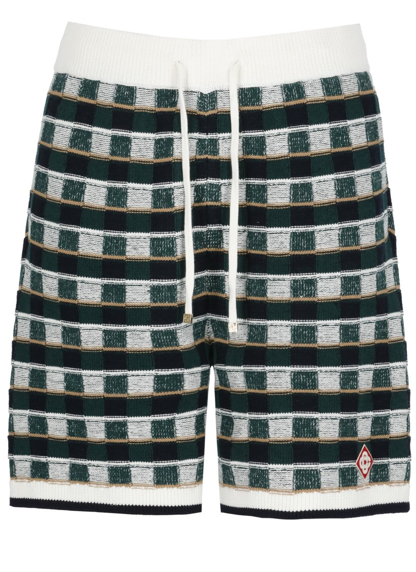 Casablanca Green Mosaic Check Pattern Shorts