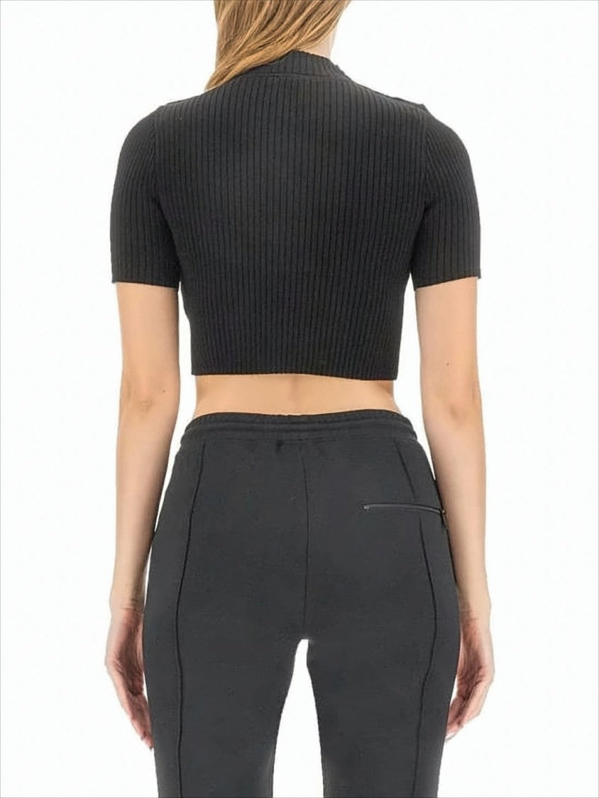 Courrèges Fitted Ribbed Crop Top With High Neckline