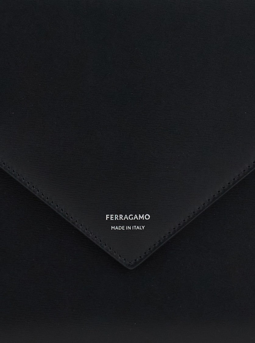 Salvatore Ferragamo Structured Black Calfskin Clutch