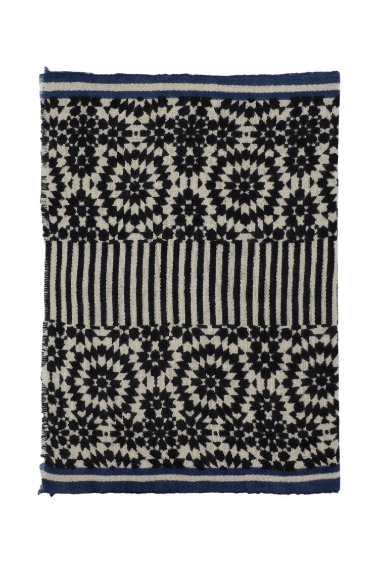 Me & K Artisanal Geometric Cashmere Scarf With Striped Border