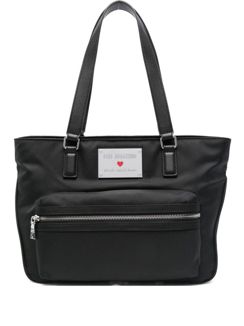 Love Moschino Black Tote Bag With Logo Plaque
