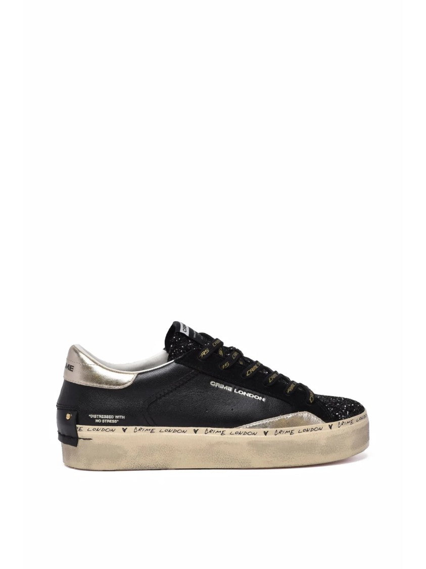 Crime London Black Leather-Blend Distressed Sneakers