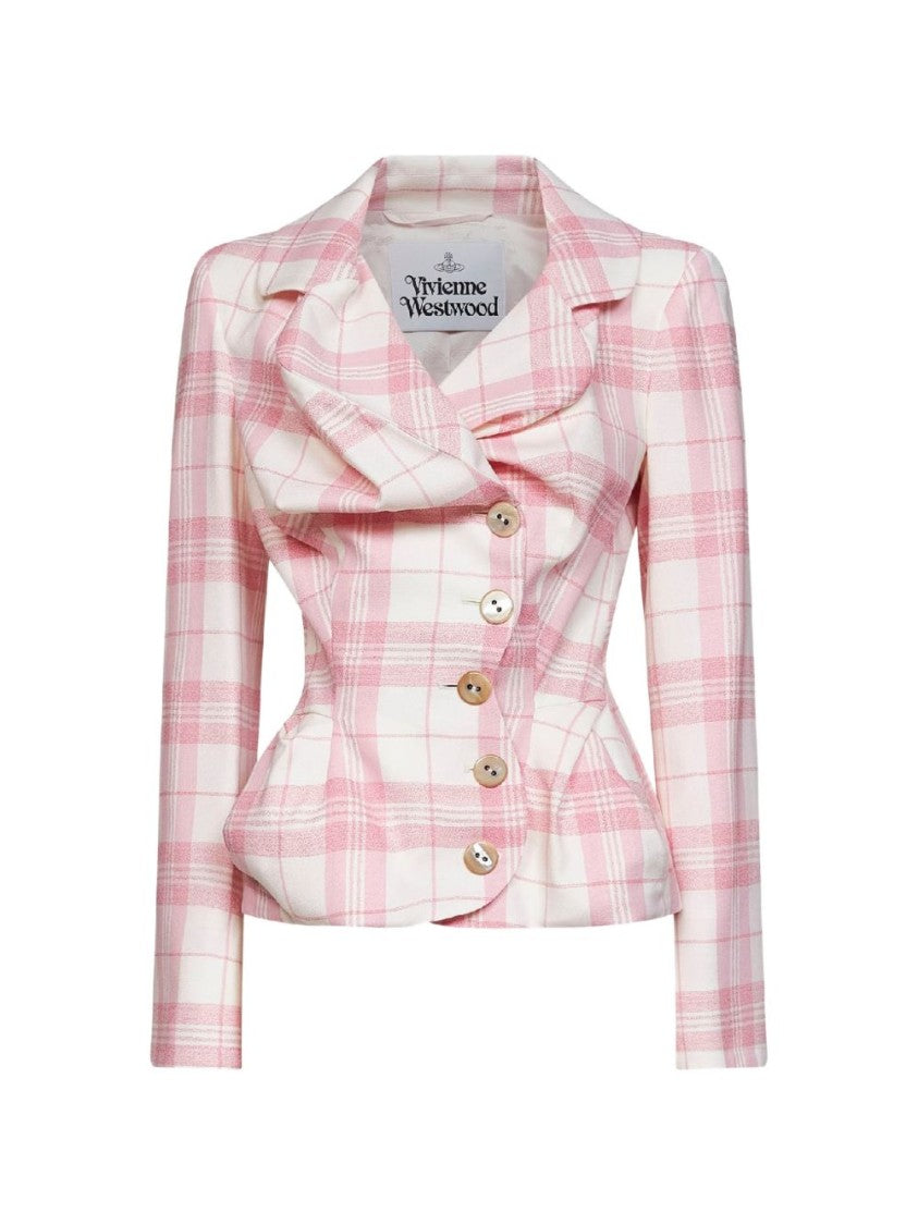 Vivienne Westwood Fitted Tailored Jacket With Peplum Waist In Pink Plaid