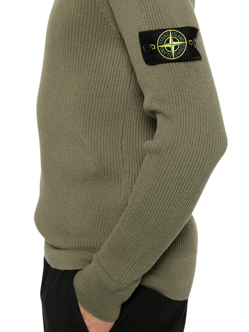 Stone Island Knit Crewneck Sweater With Ribbed Details And Emblem