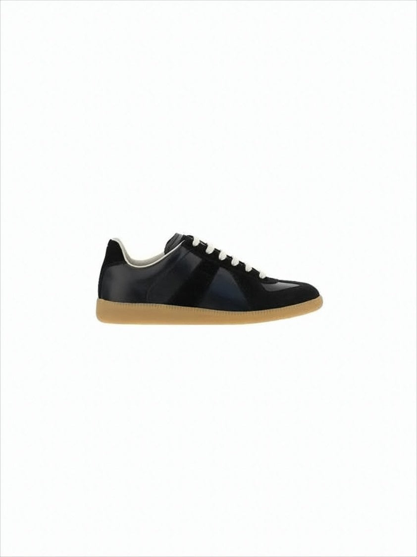 Maison Margiela Sleek Black Suede And Leather Low-Top Sneakers