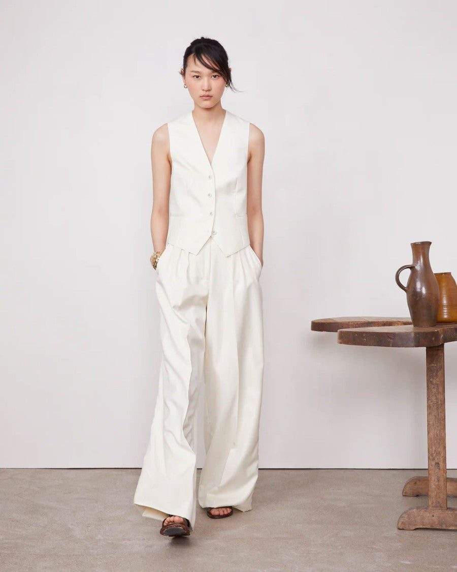 Officine Generale High-Waisted Wide Leg Pants With Double Pleats