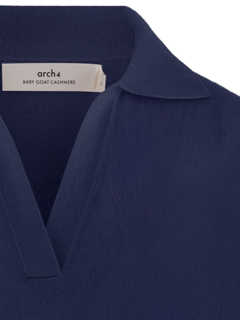 Arch4 Navy Cashmere Sweater With Polo Collar