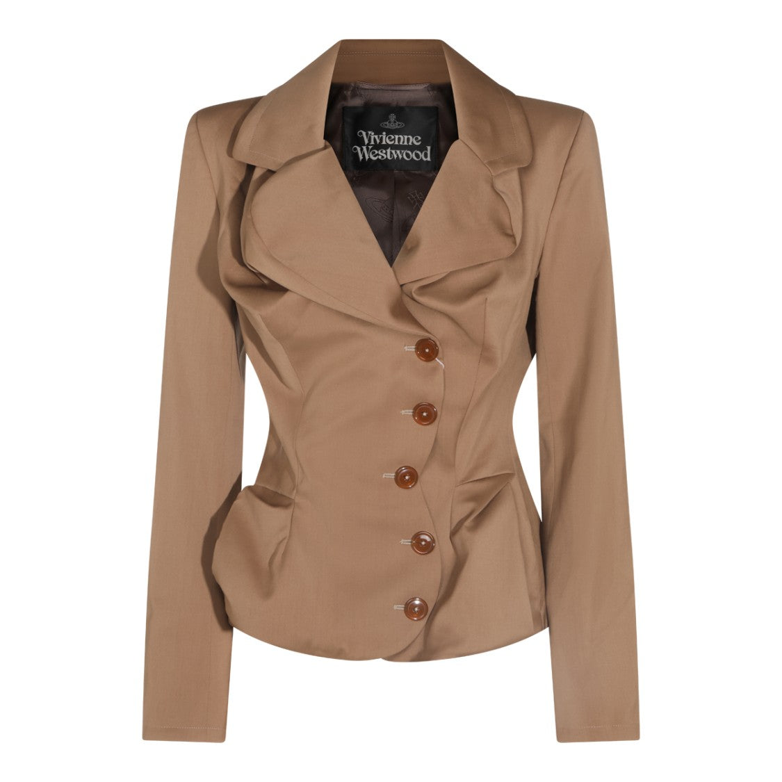 Vivienne Westwood Camel Drunken Double-Breasted Virgin Wool Blazer