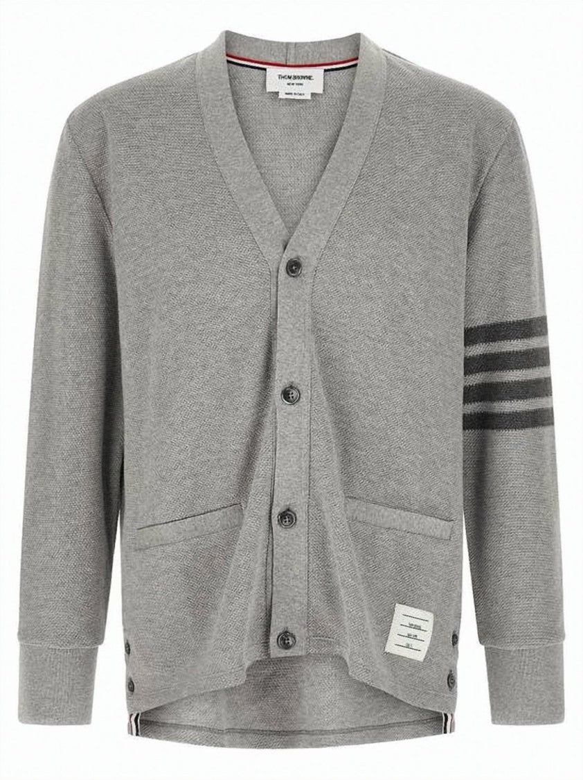 Thom Browne Textured Knit Cardigan With Striped Accents