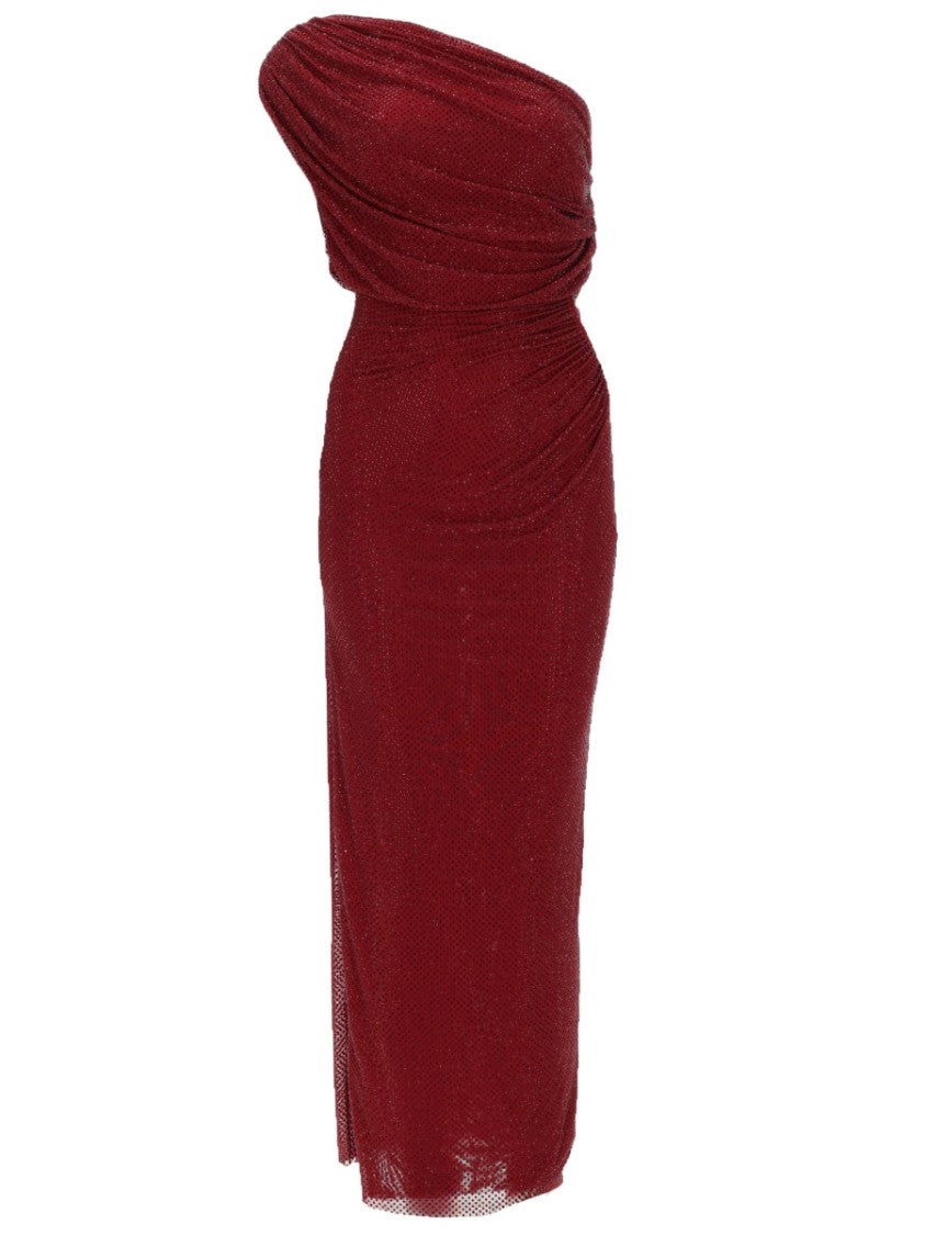 Self-Portrait Burgundy Polyester Rhinestone Midi Dress