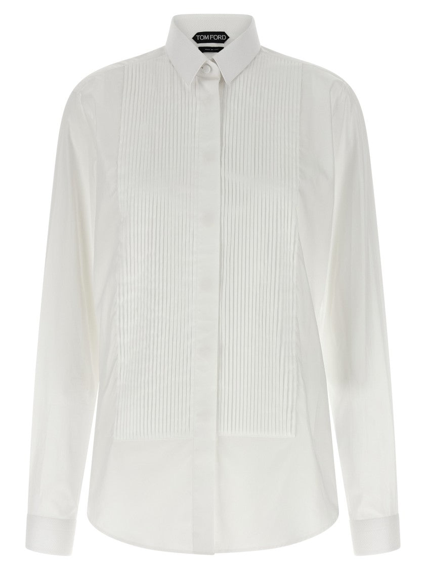 Tom Ford Structured Cotton Poplin Plastron Shirt With Honeycomb Details