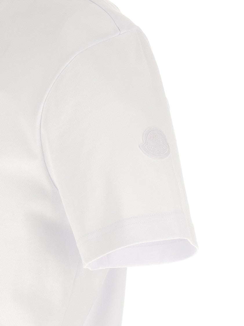 Moncler White Crewneck T-Shirt With Splash Effect Logo Embroidery