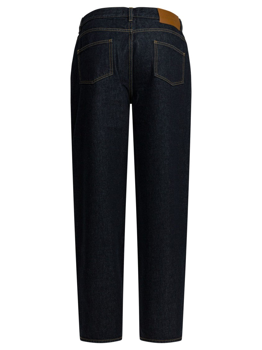 Loulou De Saison High-Waisted Straight-Leg Indigo Denim Jeans With Contrast Stitching