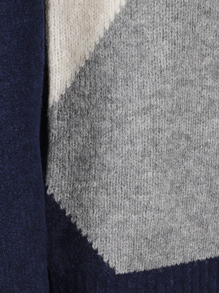 Ballantyne Geometric Color-Block Knit Sweater With Classic Crew Neckline