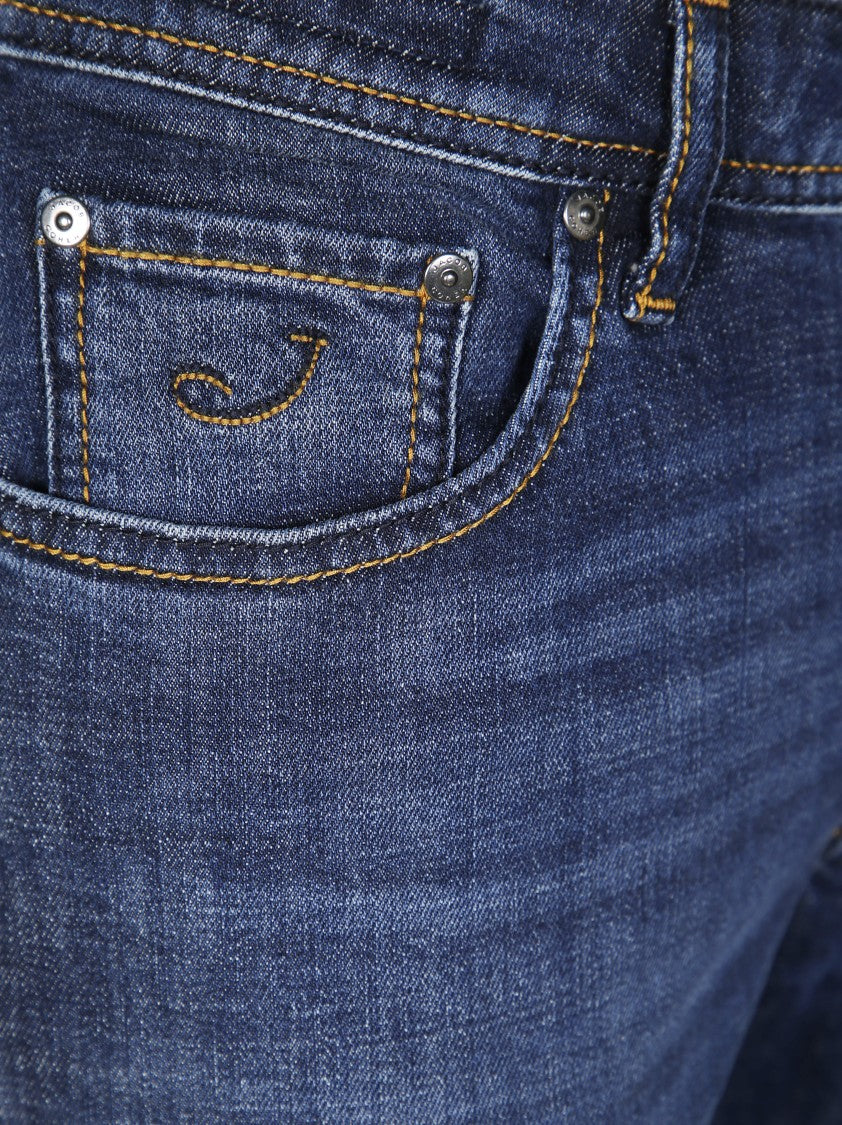 Jacob Cohen Medium-Dark Blue Straight-Leg Jeans With Subtle Whiskering