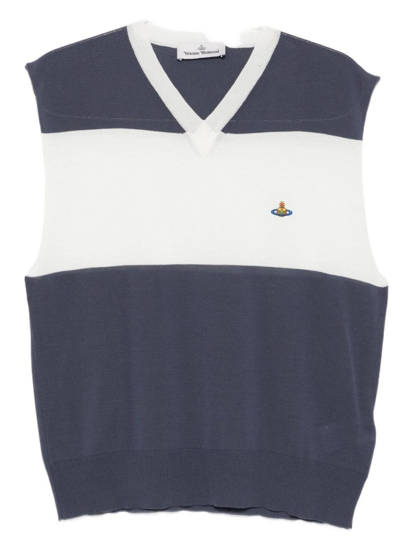 Vivienne Westwood Grey-Blue Horizontal Stripe Sleeveless Knit Top
