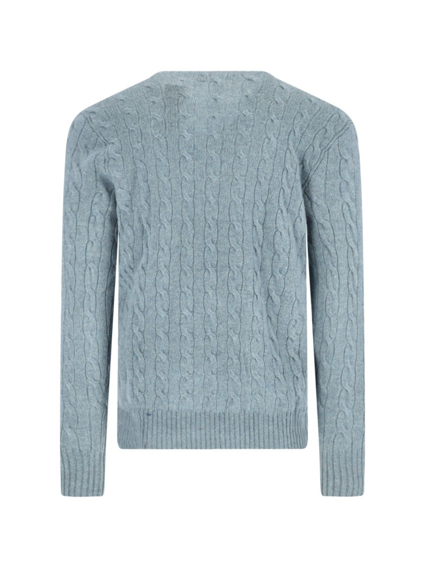 Polo Ralph Lauren Light Blue Cable Knit Wool-Cashmere Sweater