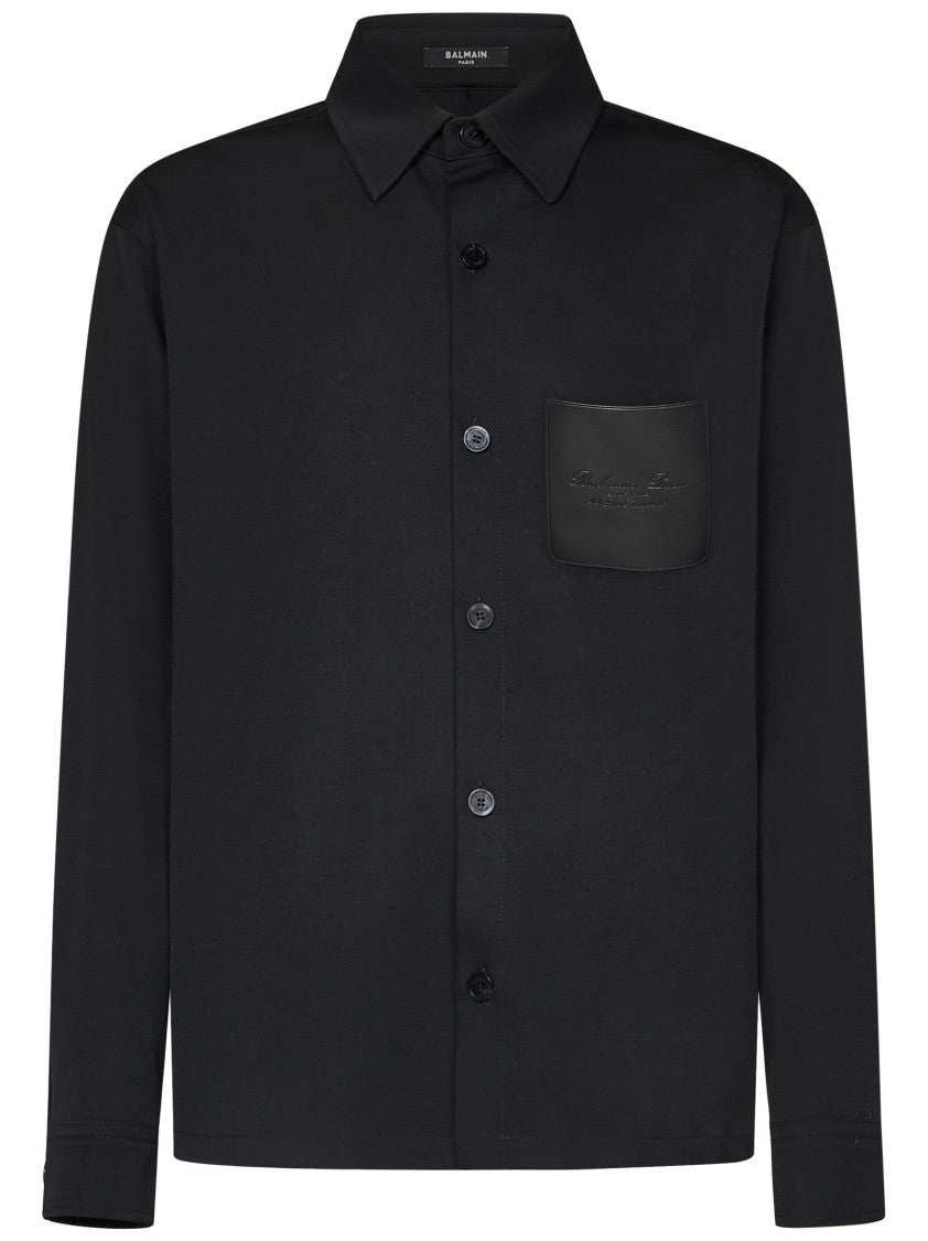 Balmain Tailored Black Shirt With Leather Chest Pocket