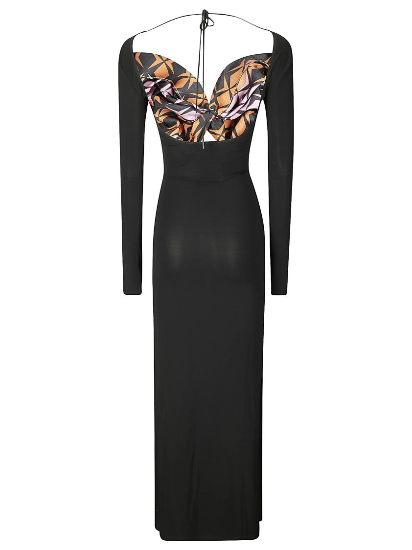 Marine Serre Long Sleeve Viscose Dress With Contrast Bra