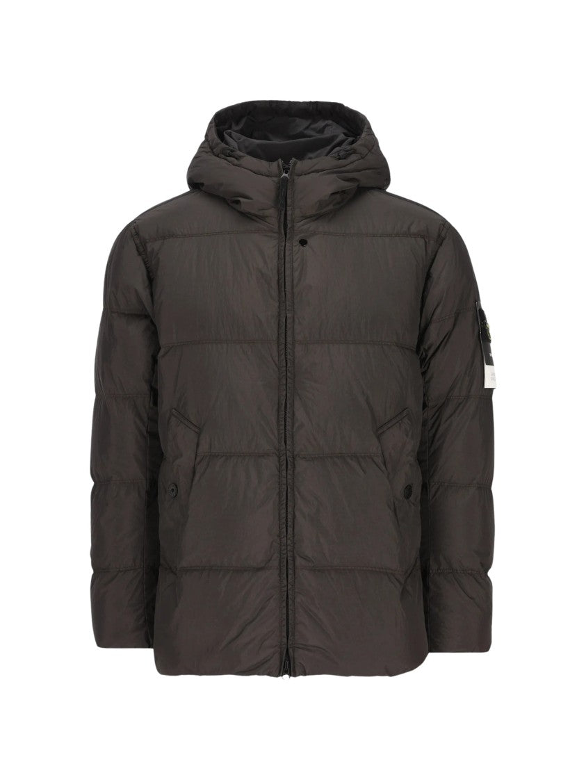 Stone Island Padded Quilted Jacket With Hood And Distinctive Sleeve Patch