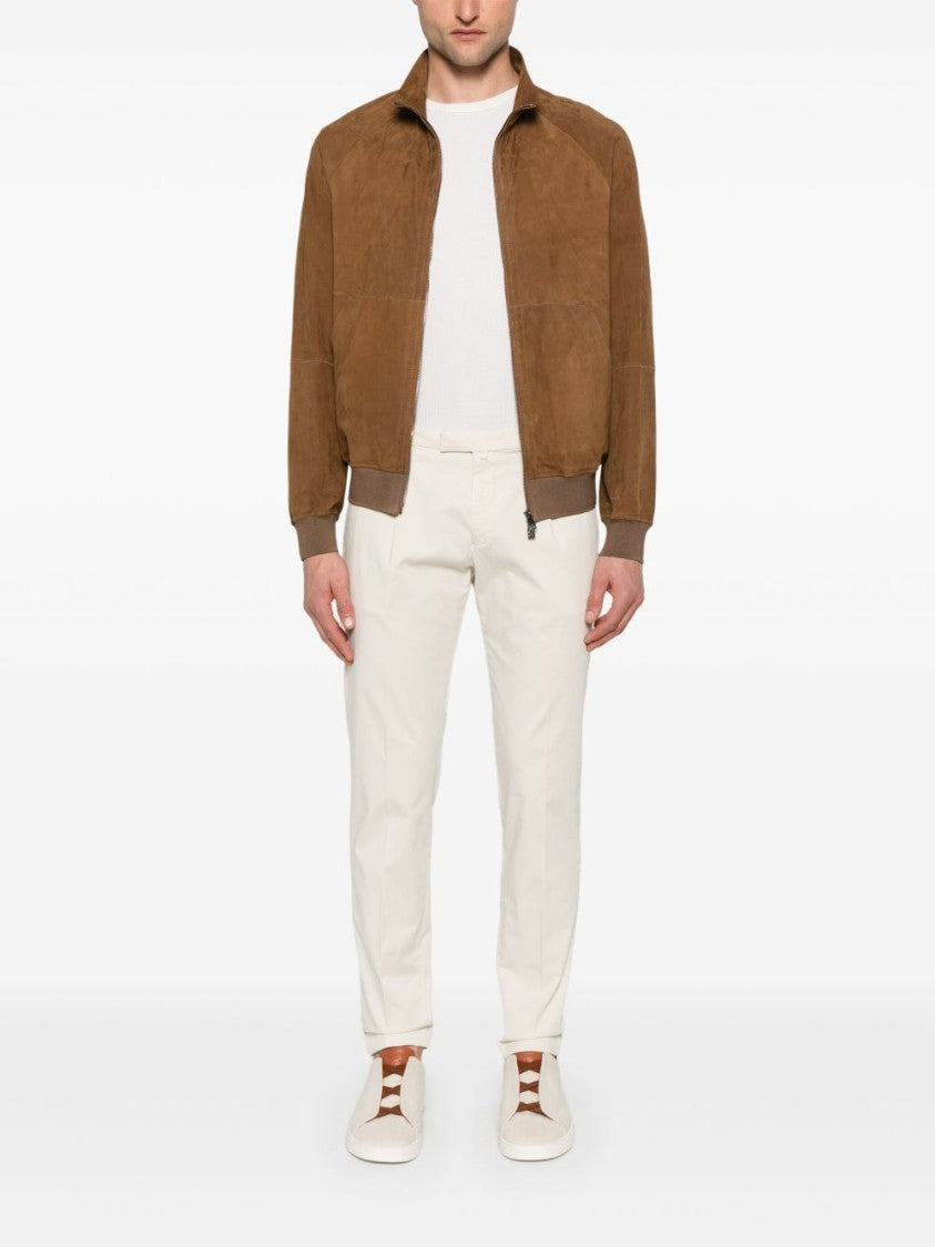 Corneliani Brown Leather Parka With High Collar