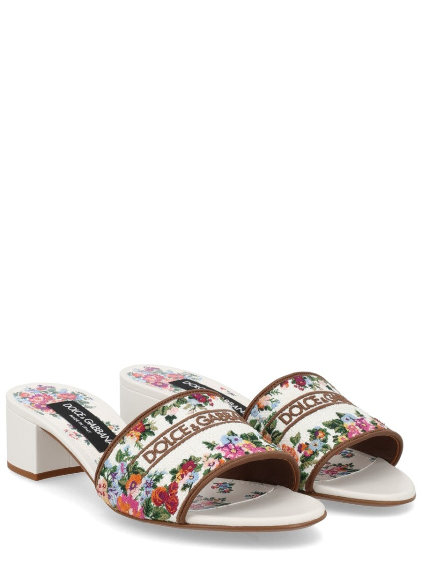 Dolce & Gabbana Brown Floral Embroidered Polyamide Sandals