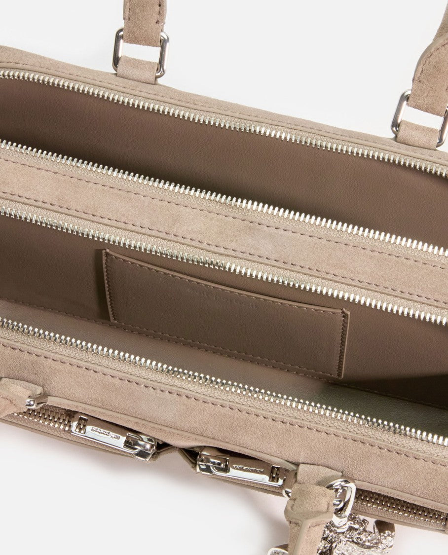 Self-Portrait Grey Suede Baguette Shoulder Bag With Charm