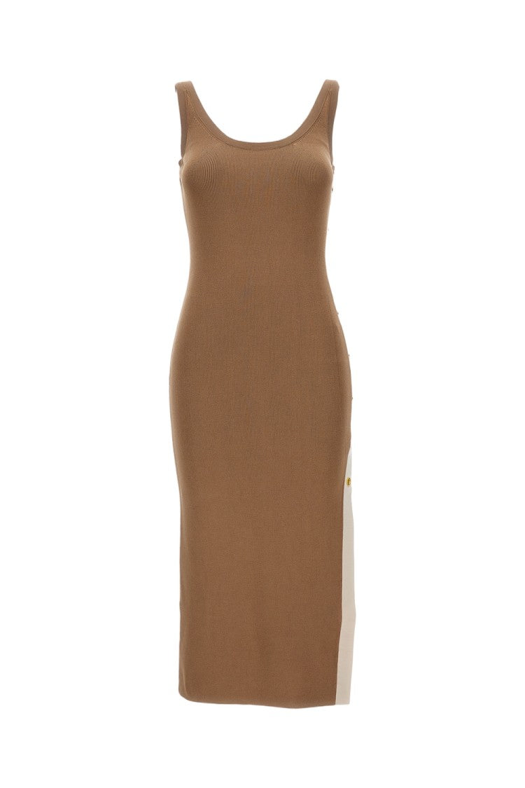 Elisabetta Franchi Sleeveless Fitted Ribbed Knit Long Dress