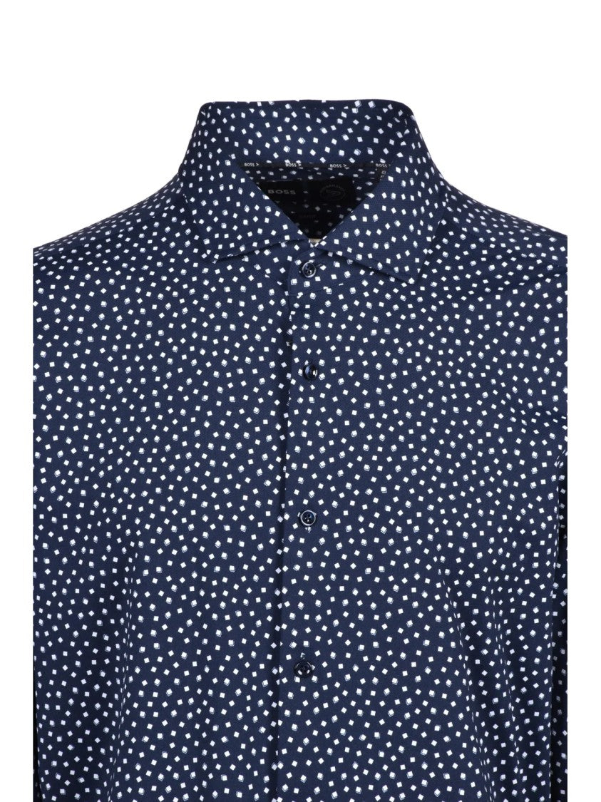 Boss Blue/White Dot Print Stretch Slim-Fit Technical Shirt