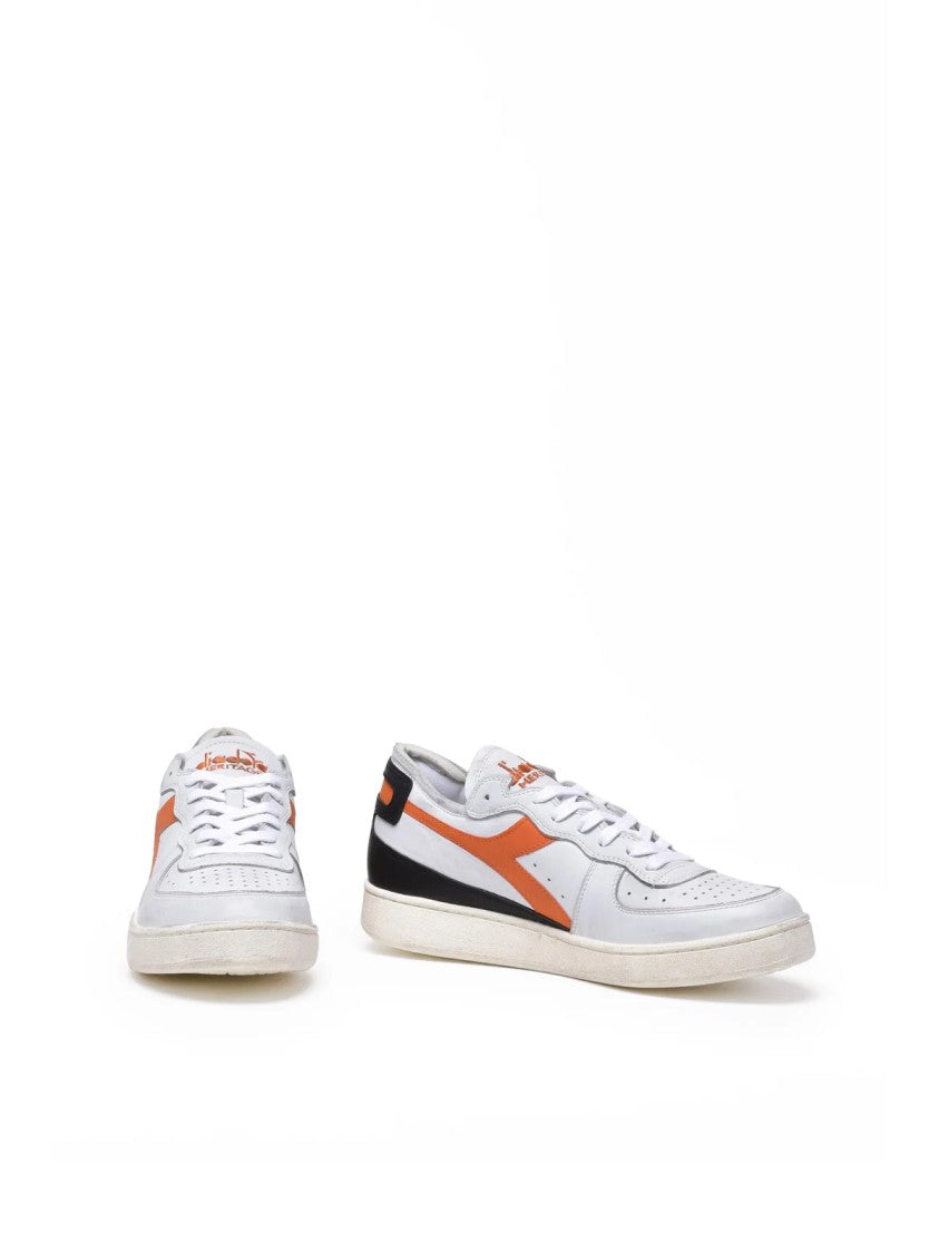 Diadora Heritage Grey Orange Leather Basket Row Sneakers