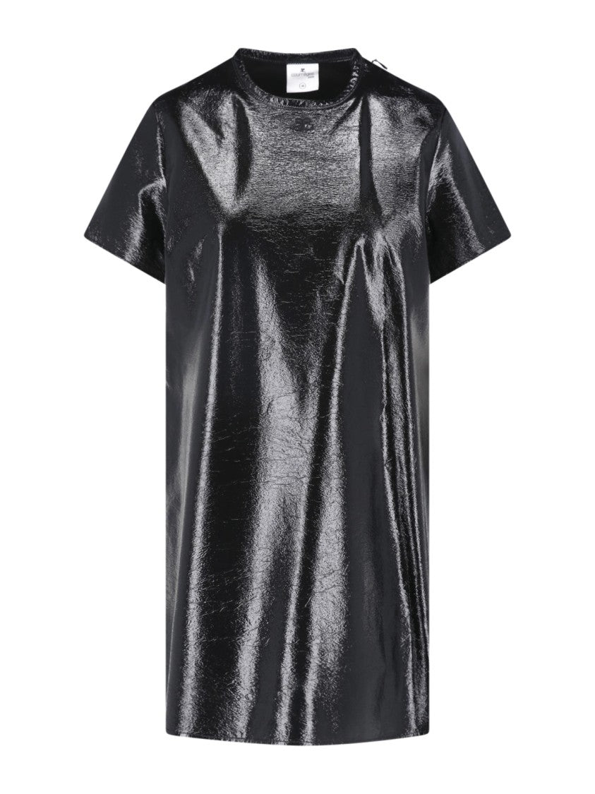 Courrèges Black Vinyl Short-Sleeve Mini Dress