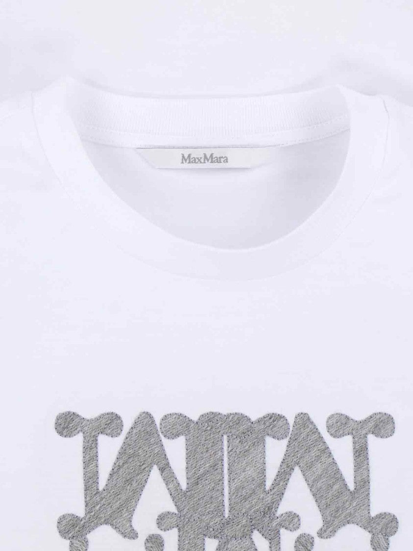 Max Mara Embroidered Logo White T-Shirt With Ribbed Finishes