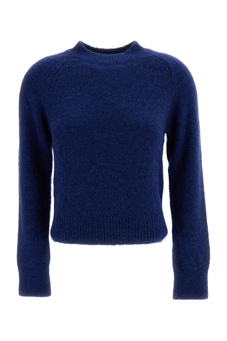 Dries Van Noten Blue Texas Cropped Alpaca Wool Crewneck Sweater
