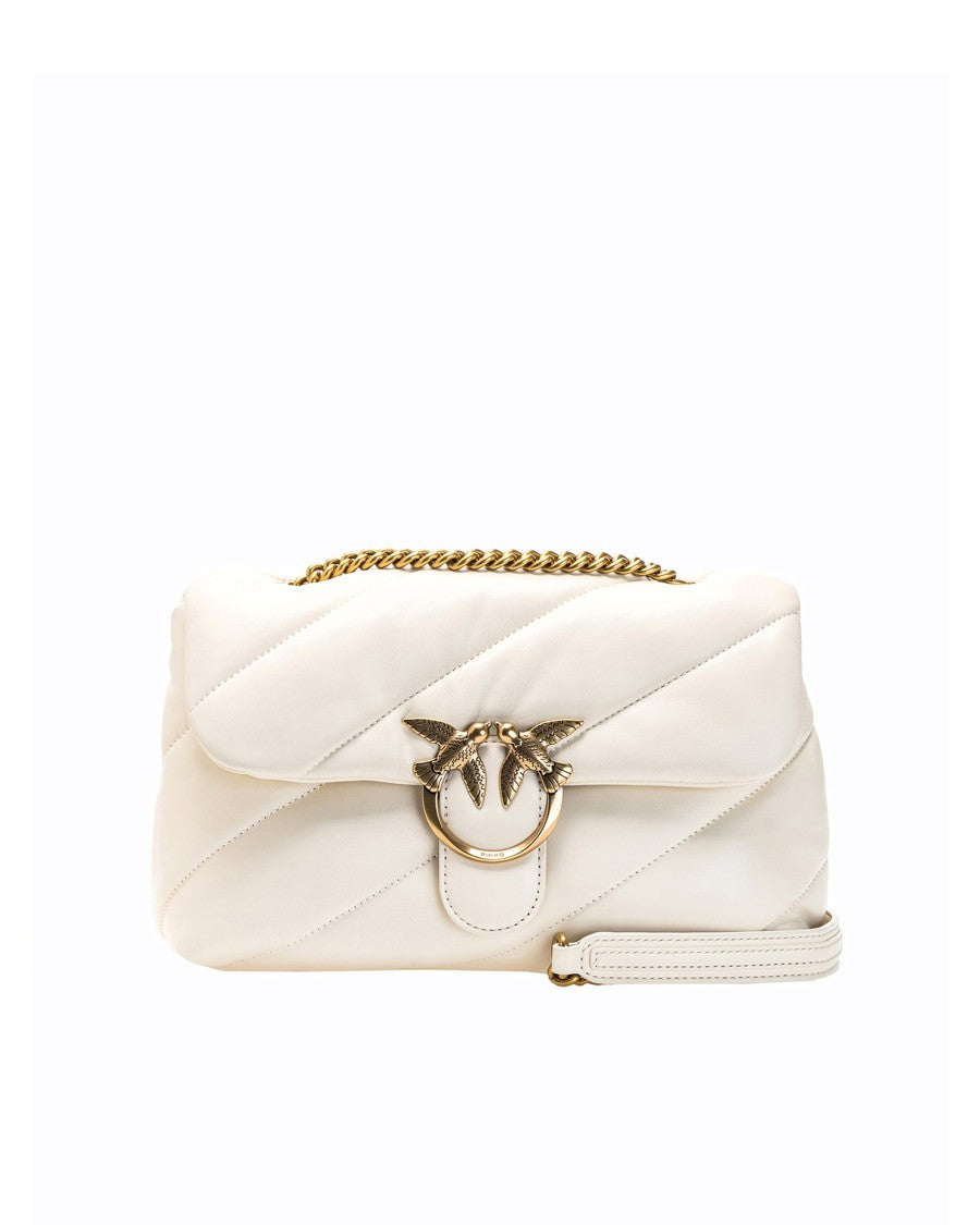 Pinko Large Love Bag Puff Shoulder Bag White Silk/Antique Gold