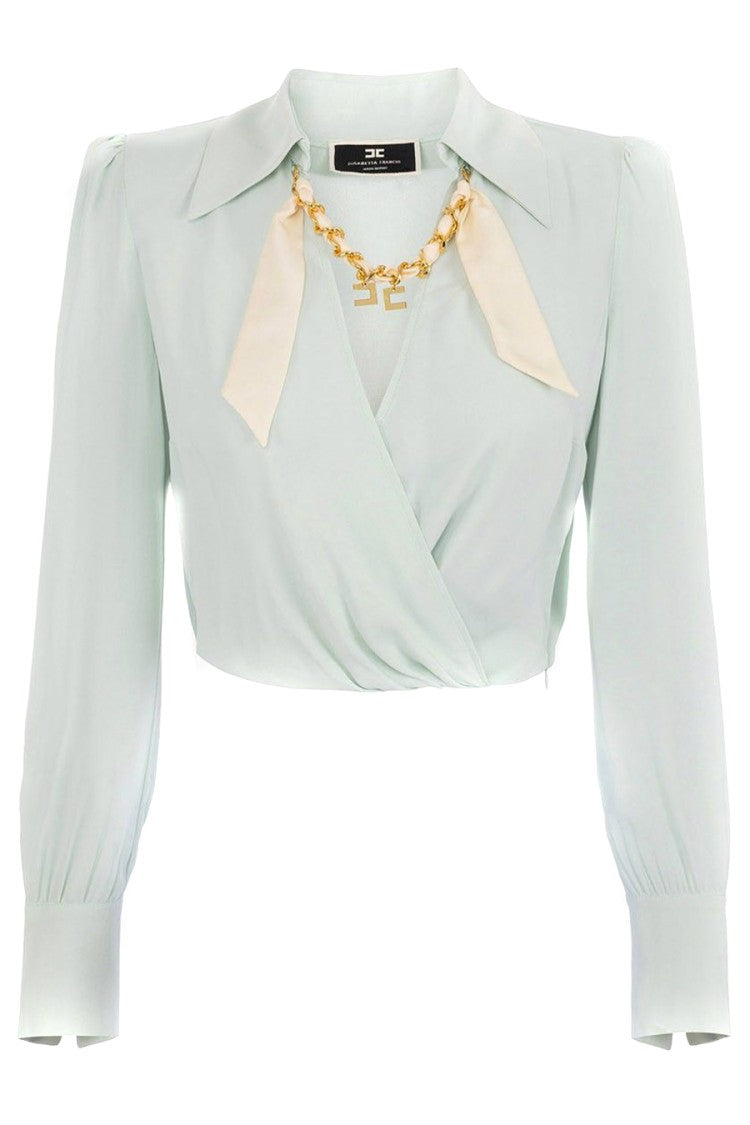 Elisabetta Franchi Sky Blue Wrap Shirt With Puff Sleeves
