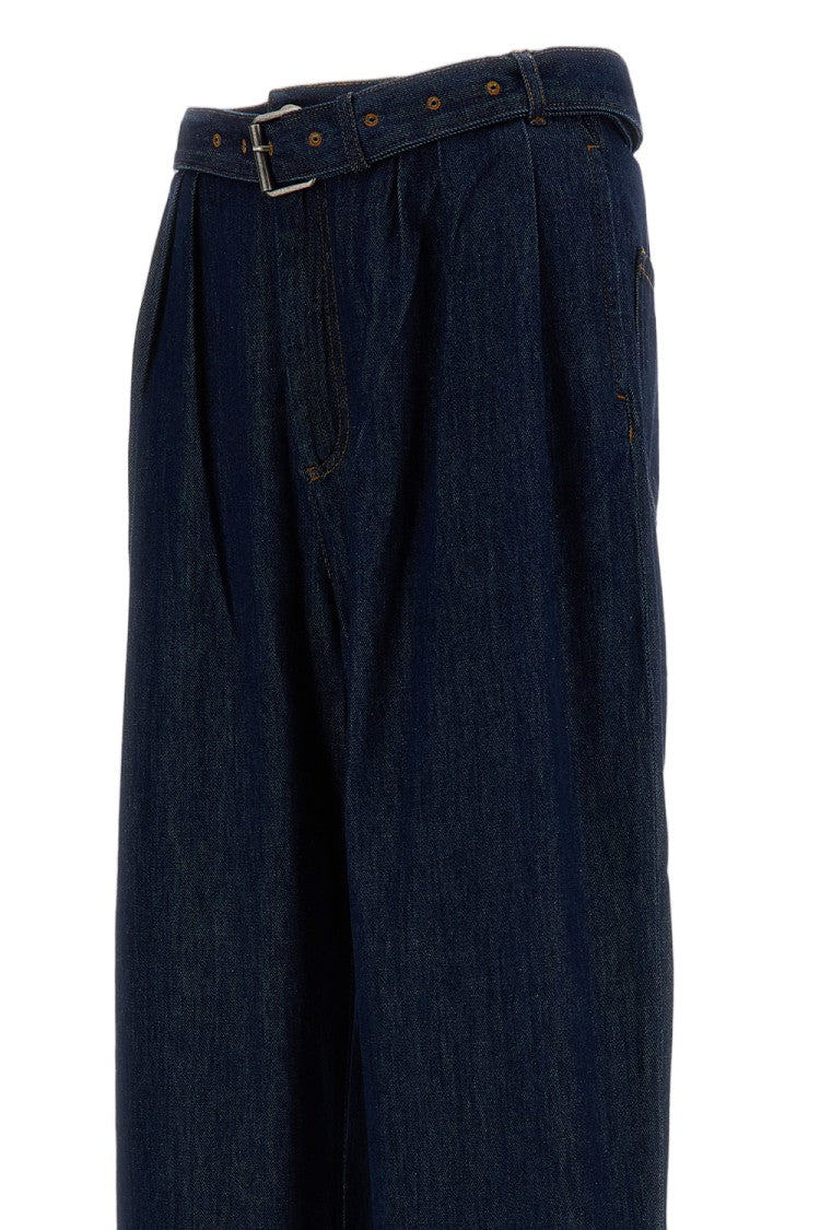 Dries Van Noten Indigo Blue Wide Leg Jeans With Coordinated Belt