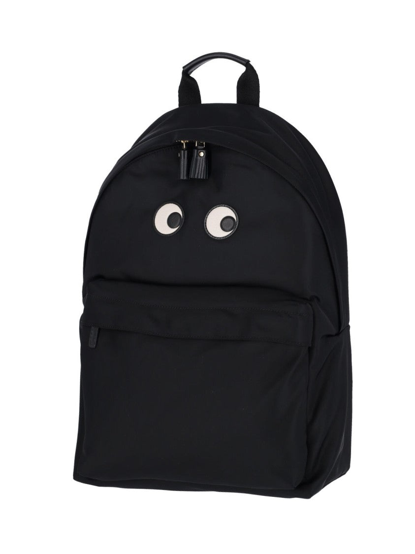 Anya Hindmarch Black Eyes Nylon Double Zip Backpack