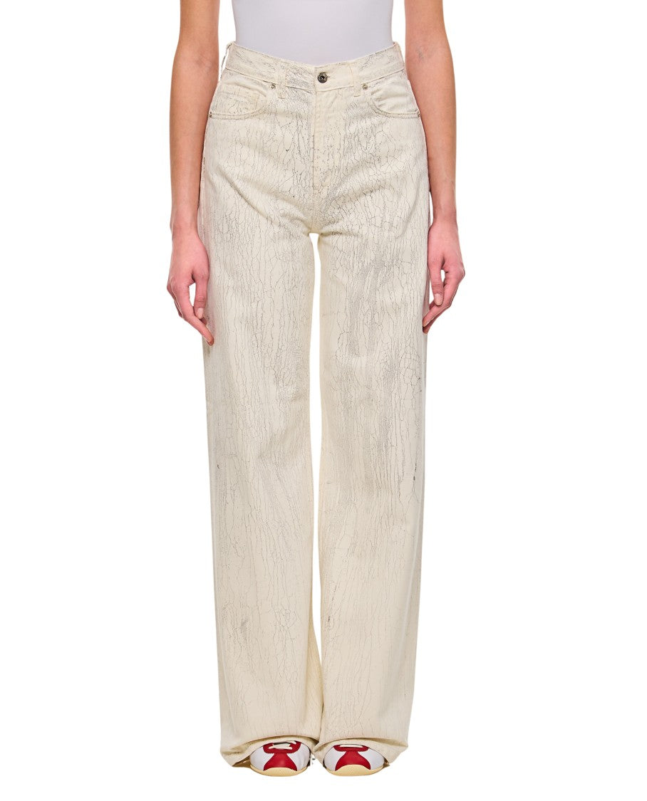 Halfboy Beige Crepe Pattern Wide Leg Jeans