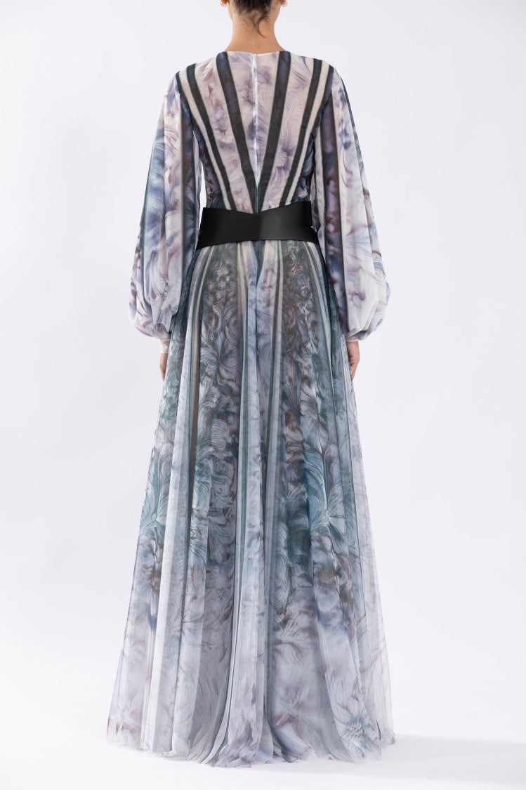 Saiid Kobeisy Tull Printed Dress With Bell Sleeves