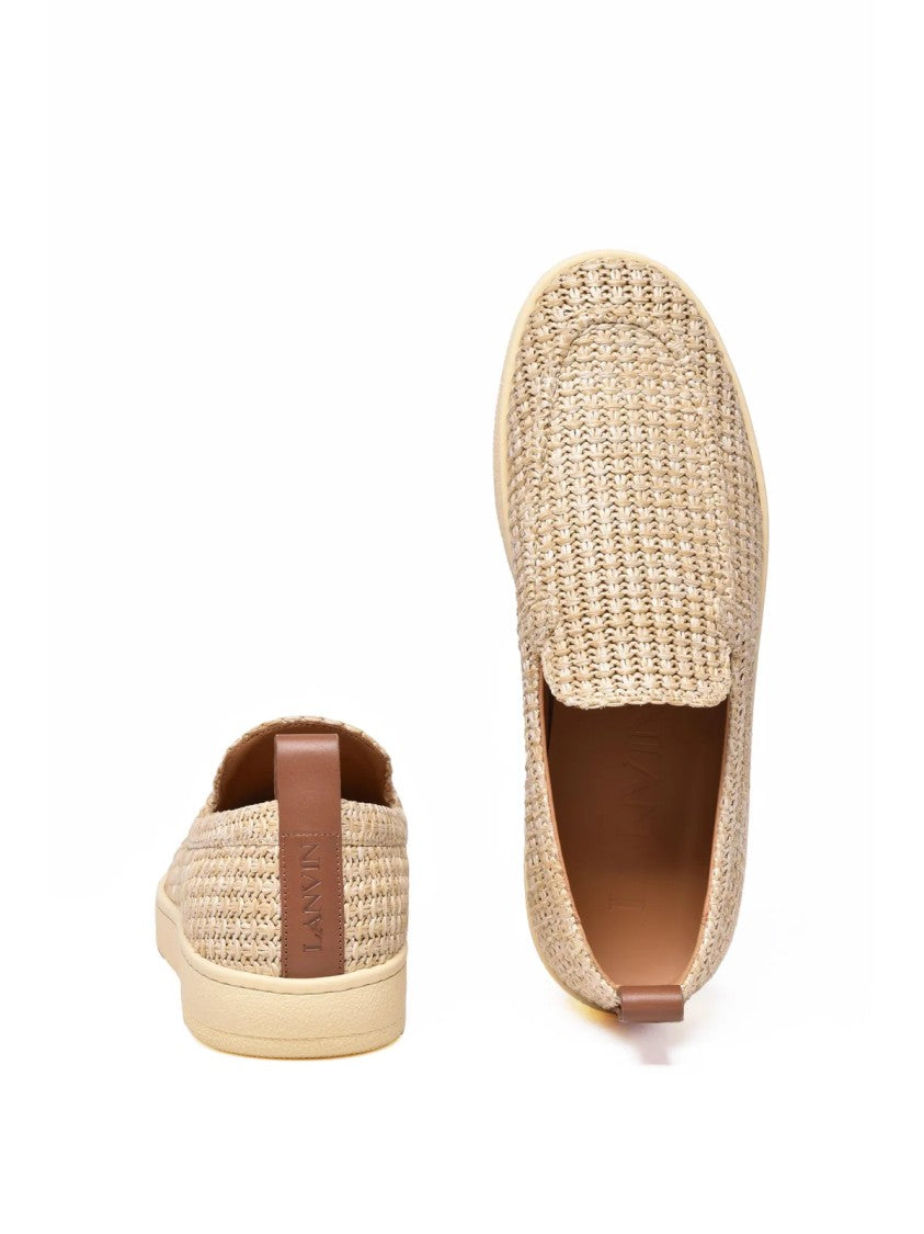 Lanvin Beige Raffia-Textured Slip-On Loafers